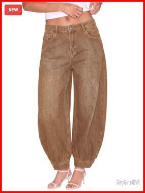 Barrel Balloon Baggy Jeans Jogger Wide Leg Denim Pants Mid Rise